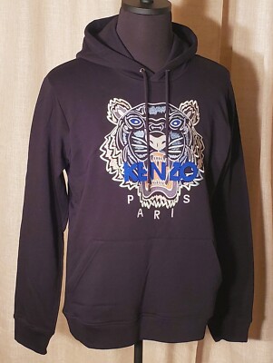 NWT Kenzo Tiger-embroidered organic cotton hoodie in Black Size L