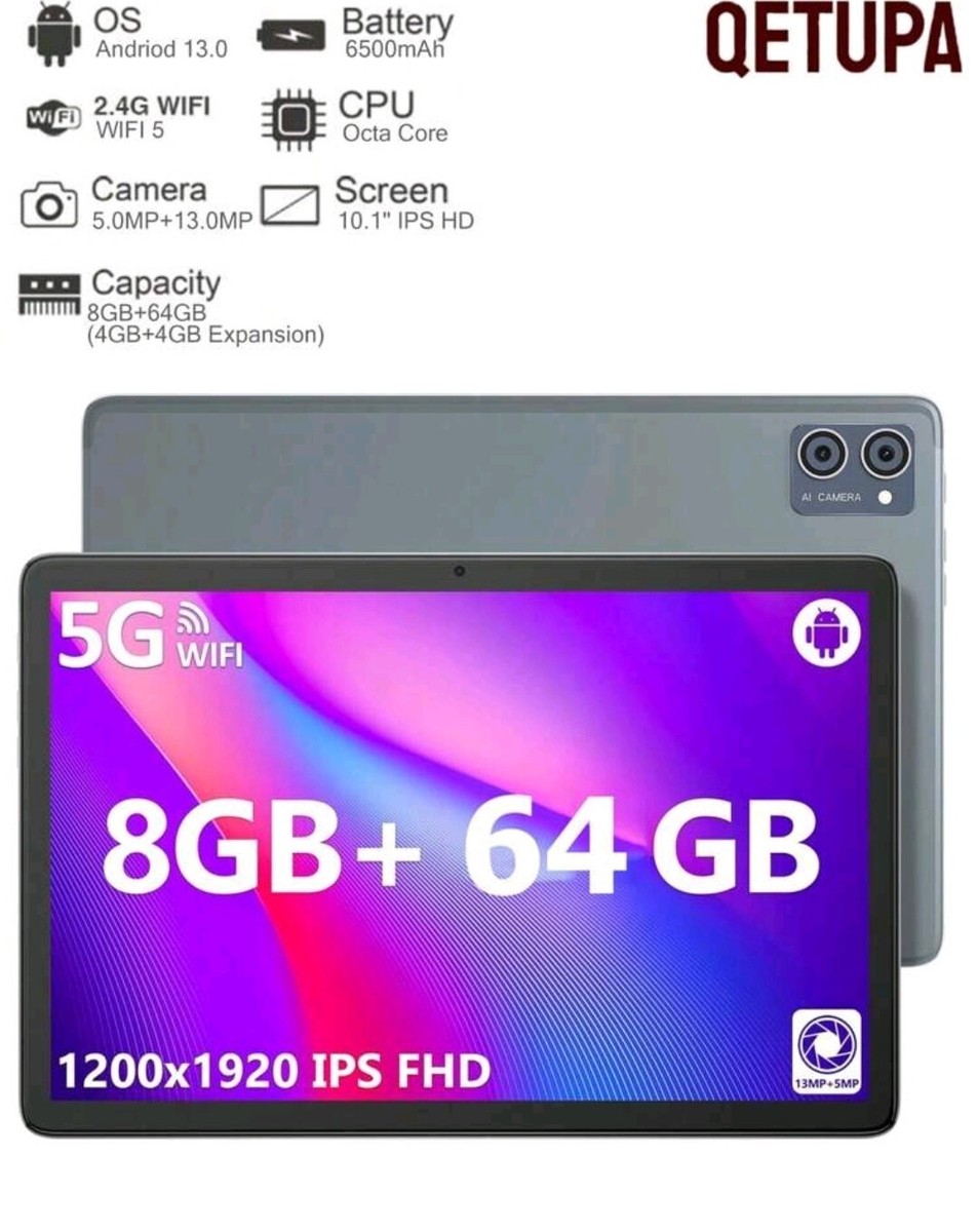 Qetupa G16 Tablet Android 13 Tablet 10.1 Inch,8GB RAM 64GB ROM