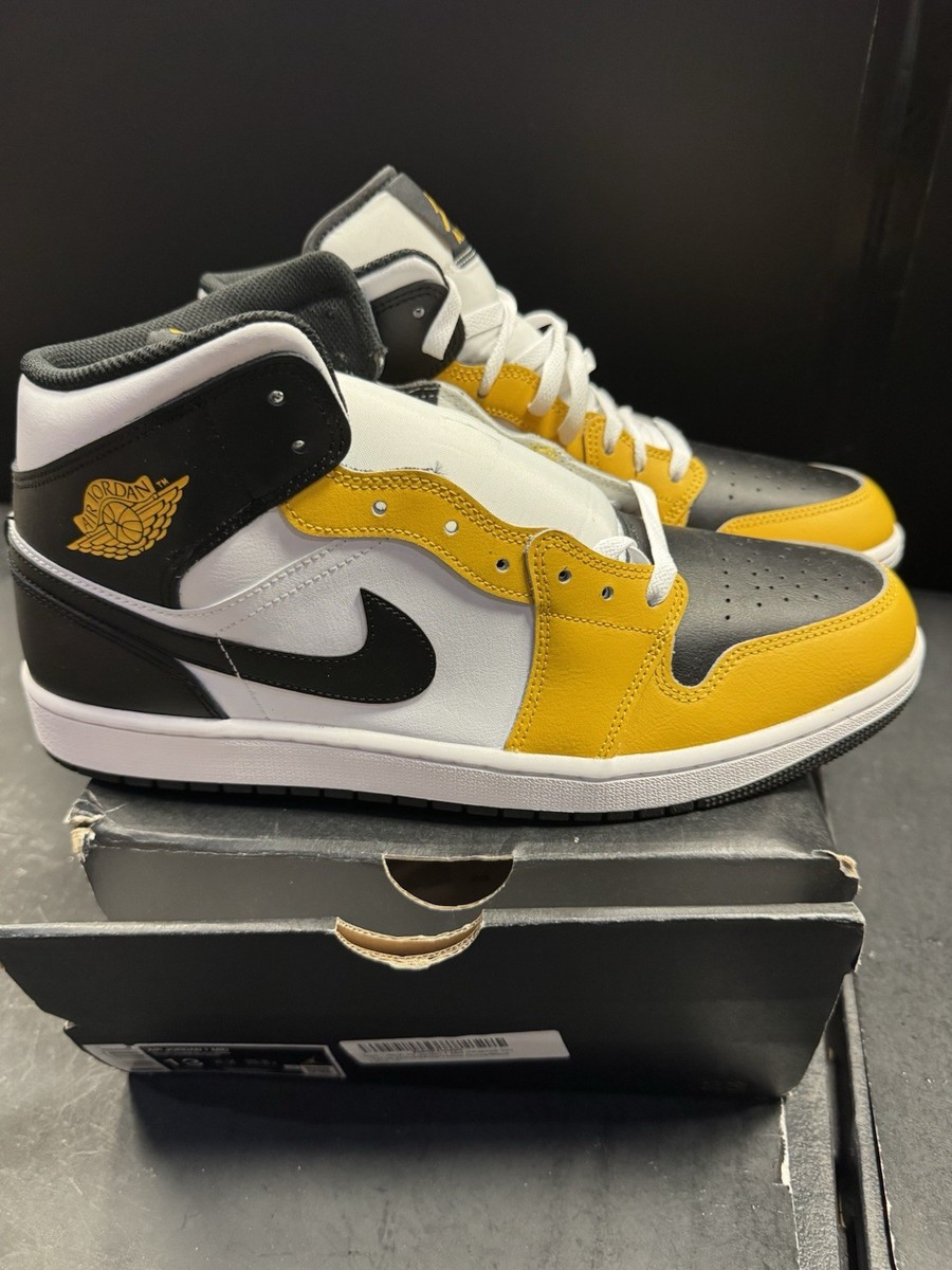 Nike Air Jordan 1 Mid Men's Size 13 Yellow Ochre Black White Shoes
