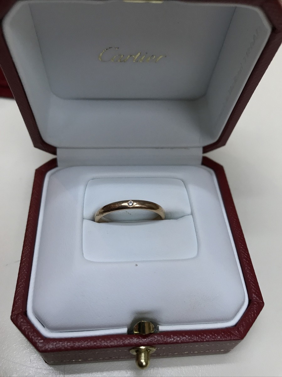 Cartier 1895 Diamond 2mm 18k Pink Gold Wedding Band Size 7.25/55