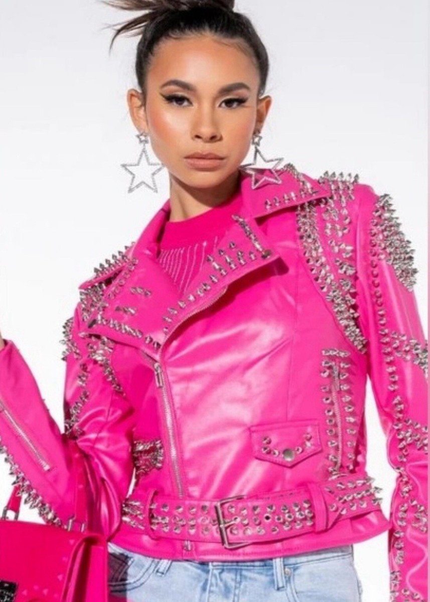 AZALEA WANG Pink SOFI-X Faux Vegan Leather Studded Studs Moto