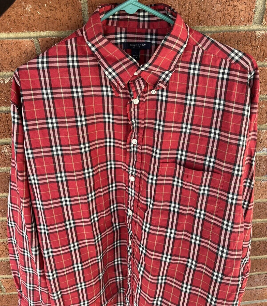 Burberry London Mens Nova Check Red Plaid Shirt Long Sleeve Large