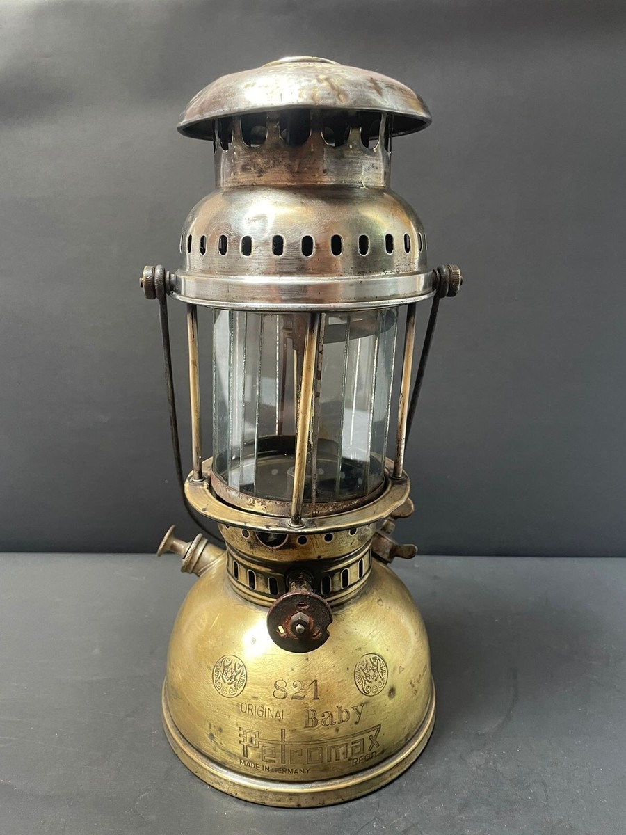Old Vintage 821 Baby Petromax Kerosene Lantern Lamp With Wooden