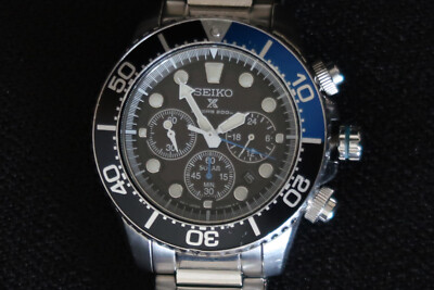SEIKO V175 0AD0 CHRONOGRAPH SOLAR WATCH PROSPEX AIR DIVERS BLACK