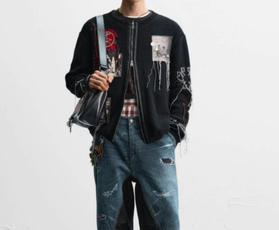 Zara x Andersson Bell Jacquard Patch Cardigan Black 2893/435/800