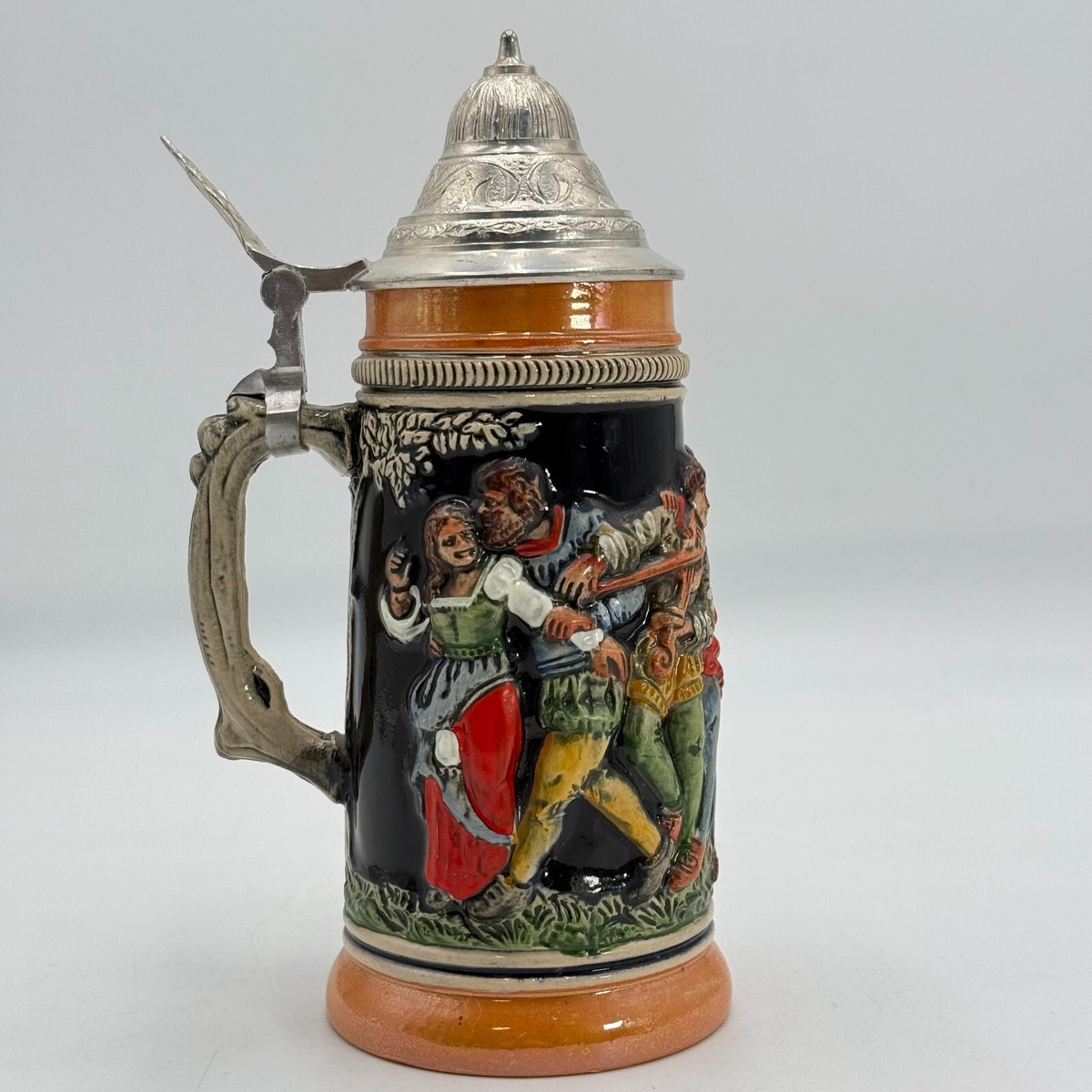 Vintage Germany Egon Bay Handarbeit Ceramic 9” Pewter Beer Stein