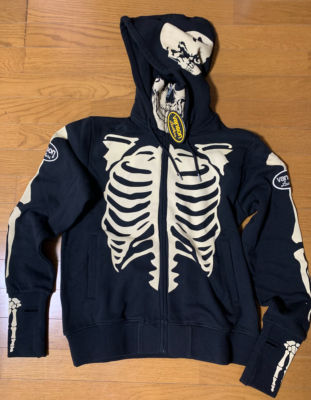 VANSON Hoodie Human Bone Size Black Stand Collar Full Zip M, L, XL