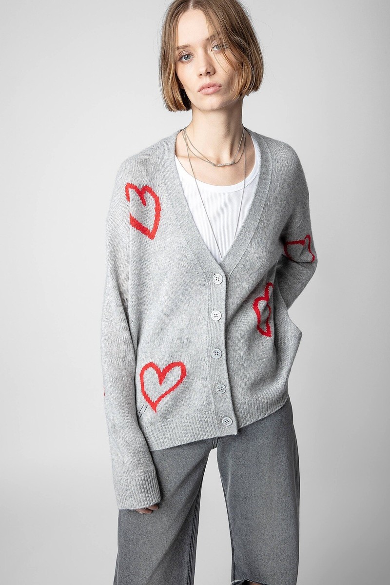 2023 Zadig & Voltaire Mirka Hearts Cadigan Sweater Jumper Jacket