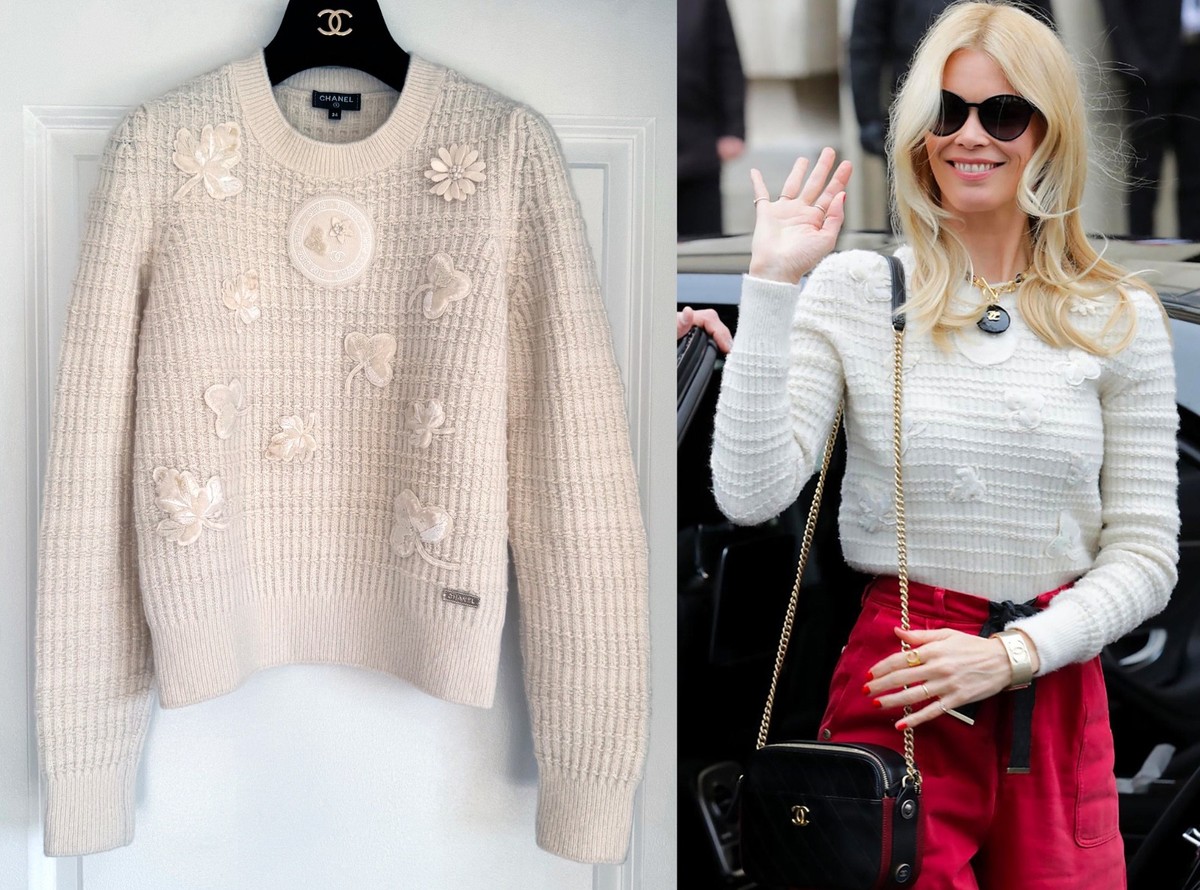 CHANEL 18B COCO NEIGE CASHMERE WOOL SILK ECRU CC SWEATER PULLOVER