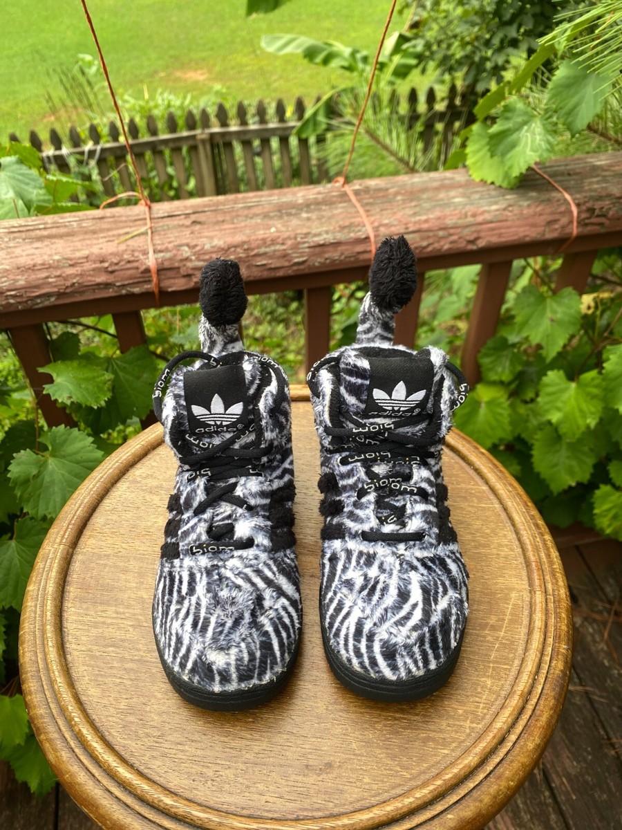 BABY SIZE 9K Adidas Jeremy Scott ZEBRA Black White Fur Tails