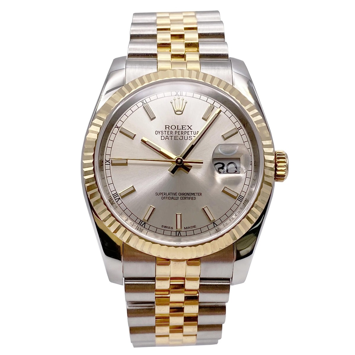 Rolex Datejust 36mm 116233 18K Yellow Gold Steel Silver Dial