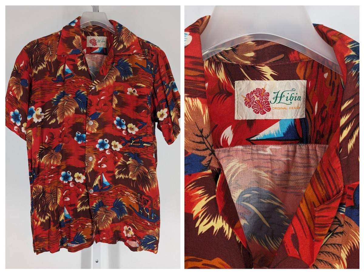 Vintage 50s 60s Japan Aloha Hawaiian Shirt Red 40