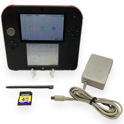 Nintendo 2DS Black/Red Console System w. Stylus 4GB SD Card, and