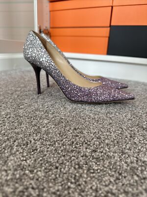 Jimmy Choo Womens Romy 85 Silver/Purple Glitter Pump Heels - EU 39