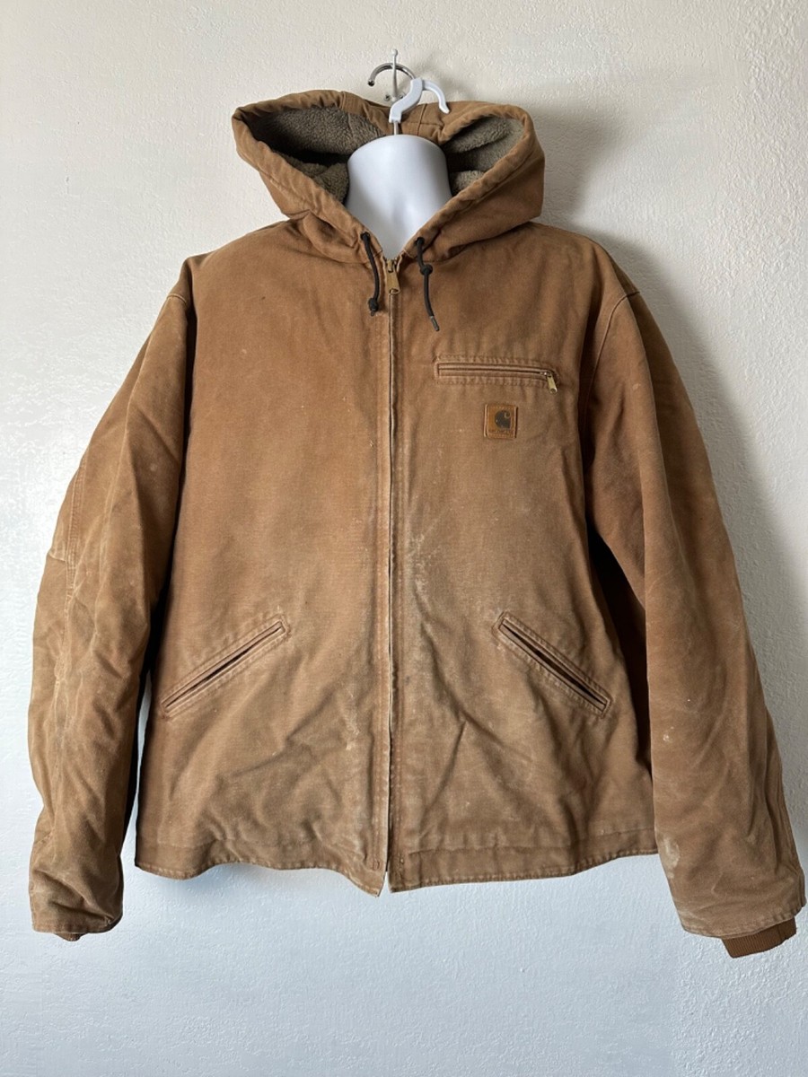 Carhartt Jacket J141-brn Sherpa Lined Sz 2XL Brown Tan Canvas