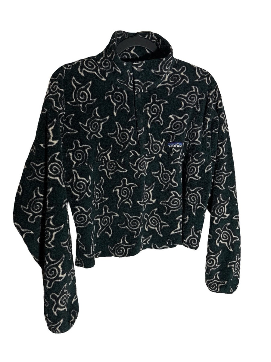 PATAGONIA Vtg 1990s Green Zen Turtle Pullover Snap T Fleece