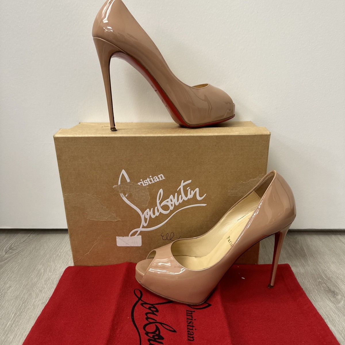 Christian Louboutin Tan New Very Prive Patent Red Sole Pumps 38 | eBay