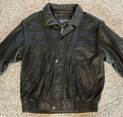 Wilsons The Leather Experts Vintage Black Leather Bomber Jacket
