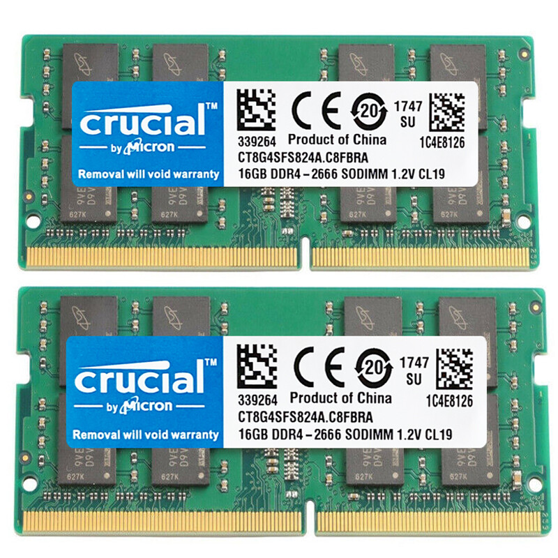 Crucial DDR4 32GB KIT 2 x 16GB 2666 MHz PC4-21300 SODIMM 260-Pin