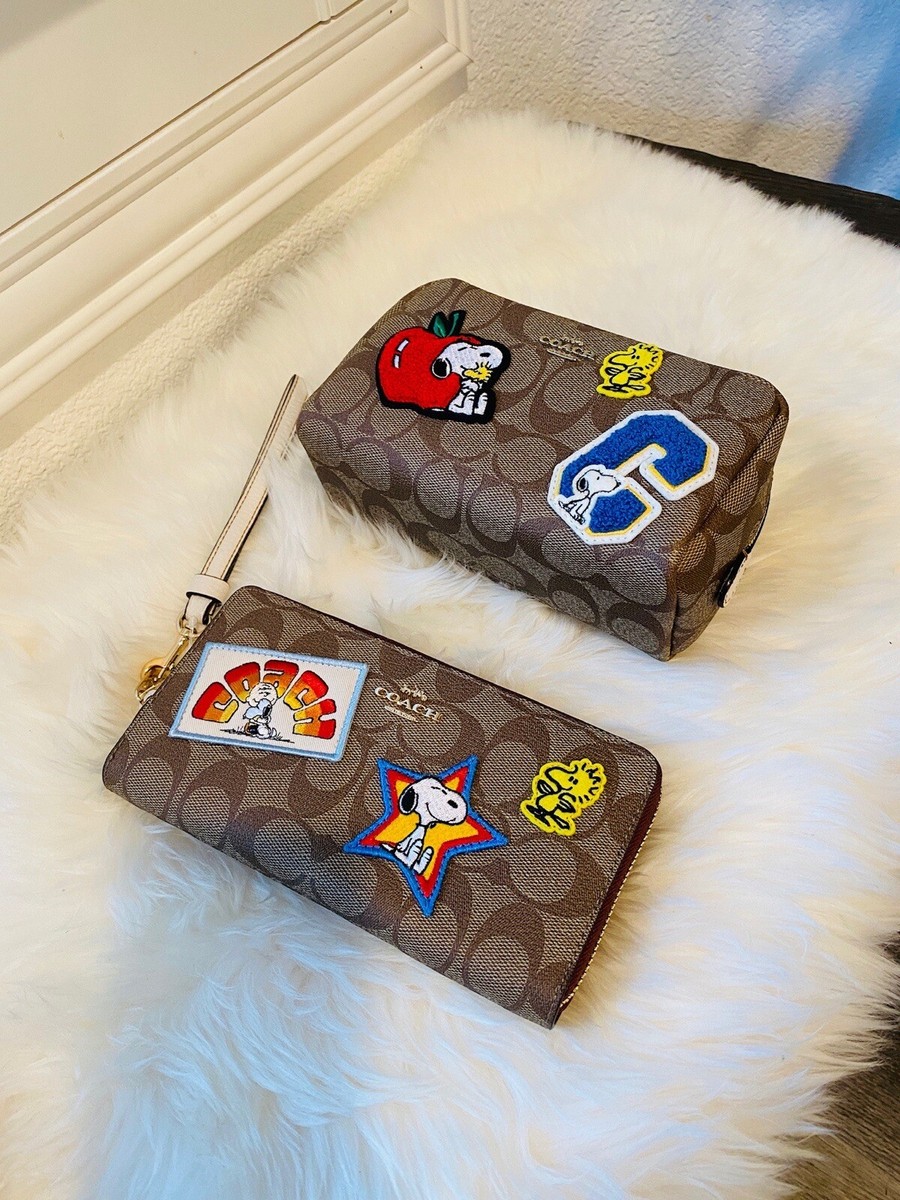 Coach Snoopy Peanuts Boxy Cosmetic Case+long Wallet Sig Canvas
