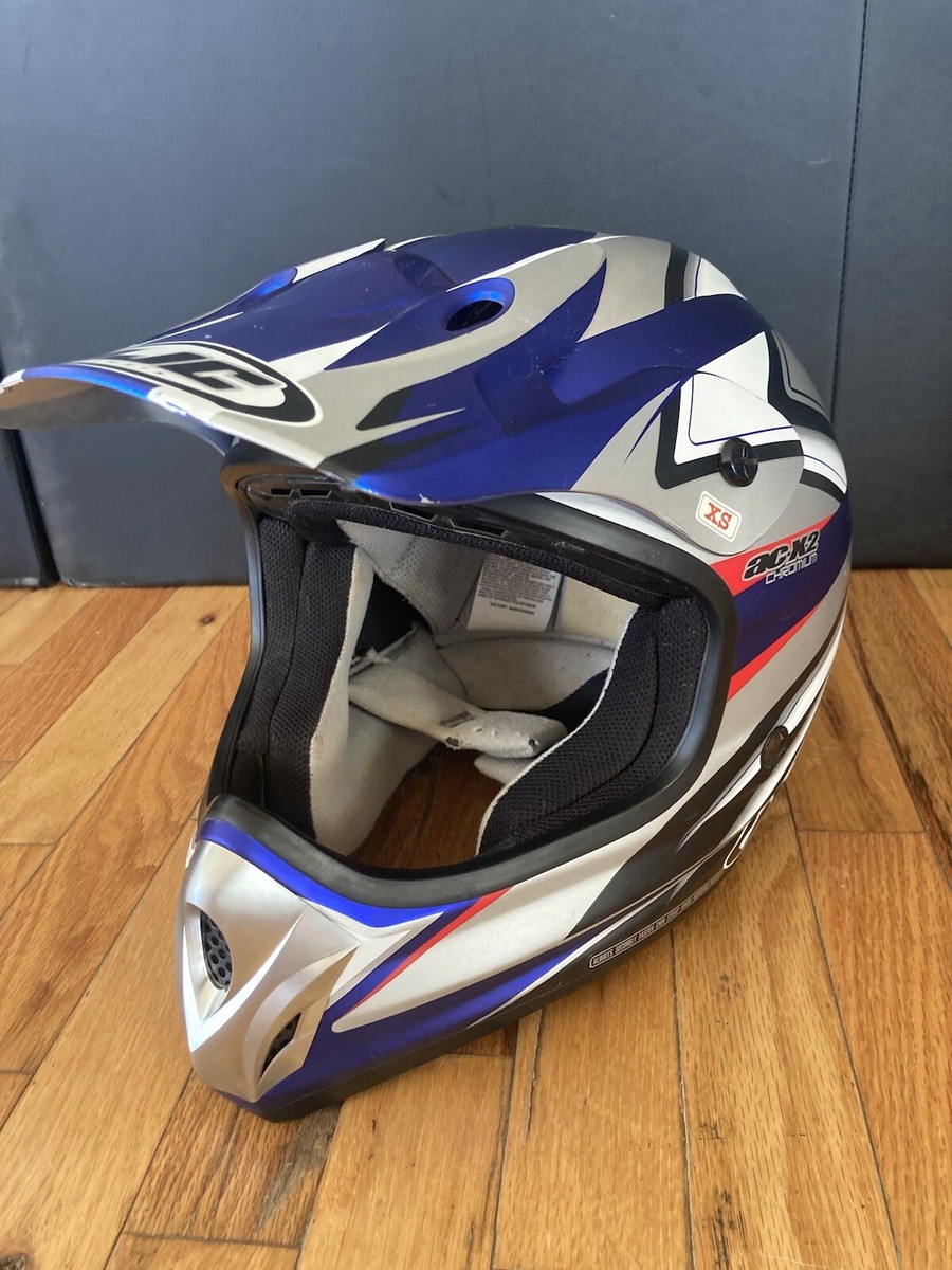 HJC Motocross helmet AC-X2 Silver And Blue With Visor Size XS | eBay