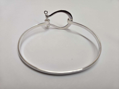 925 Sterling Silver Sailing D Shackle Bangle Bracelet Hook & Eye