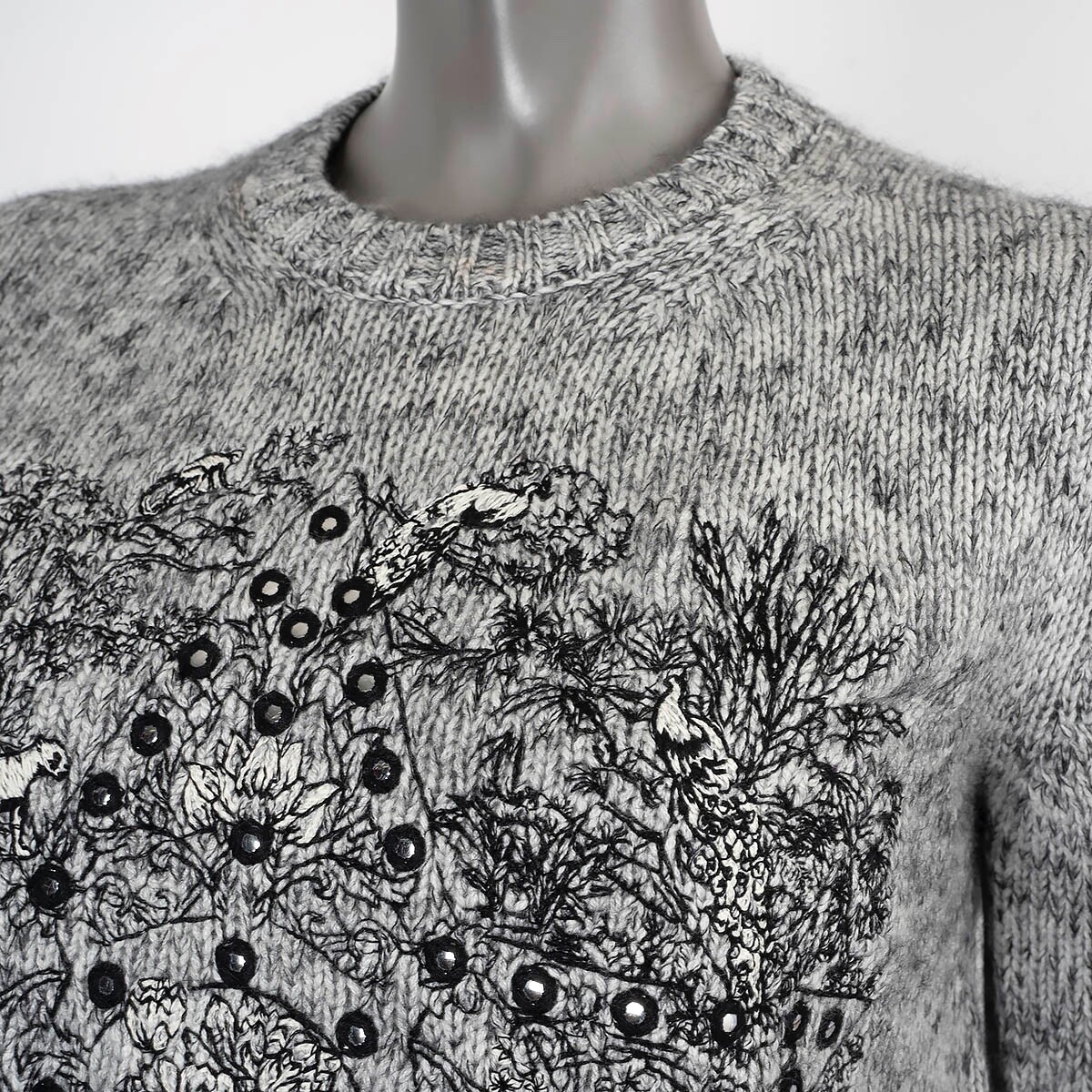 69883 auth CHRISTIAN DIOR grey cashmere blend 2023 EMBROIDERED
