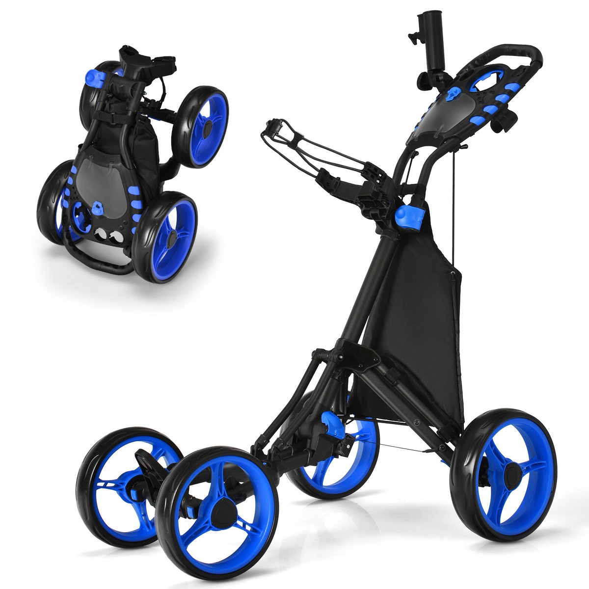 Goplus 4 Wheels Folding Golf Push Cart W/Bag Scoreboard Adjustable