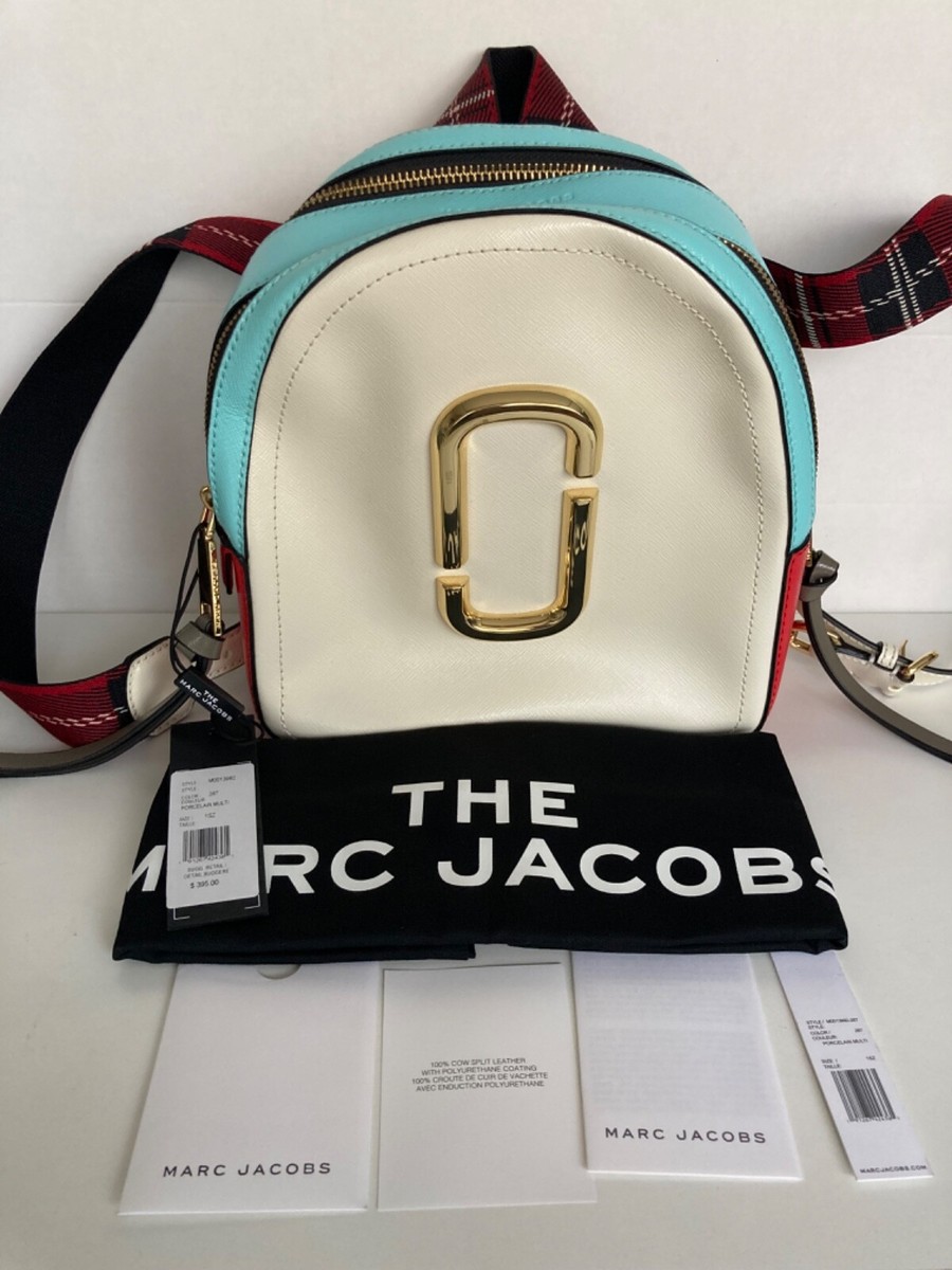 Marc Jacobs Cow Leather Snapshot Backpack Porcelain Multi Blue