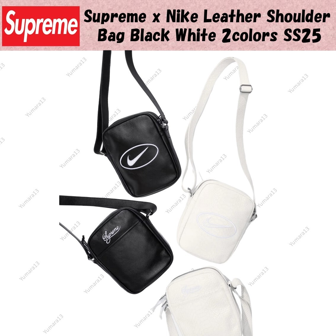 Supreme x Nike Leather Shoulder Bag Black White 2colors SS25 | eBay