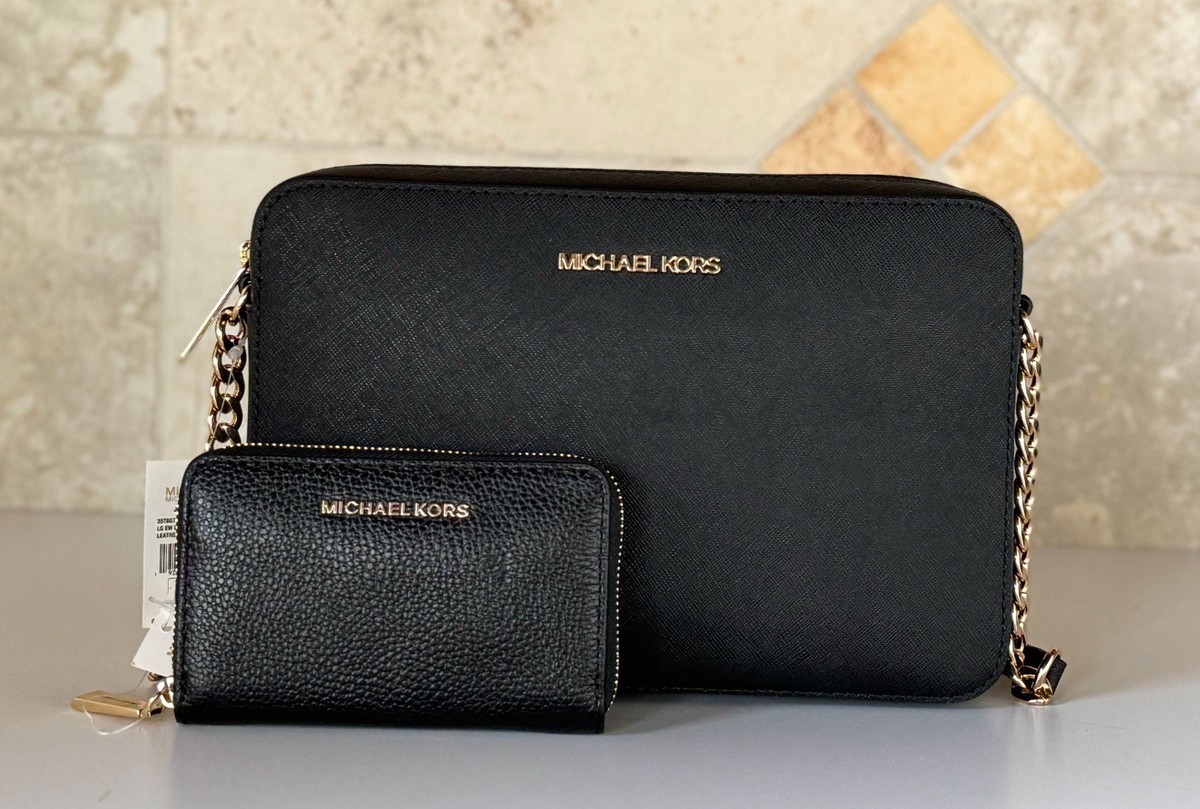 Michael Kors Jet Set Item Crossbody Bag + Wallet Set Black/Gold | eBay