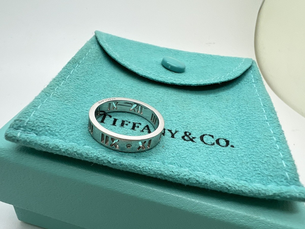 Tiffany Co 18k White Gold Diamond Pierced Atlas Band Ring Roman