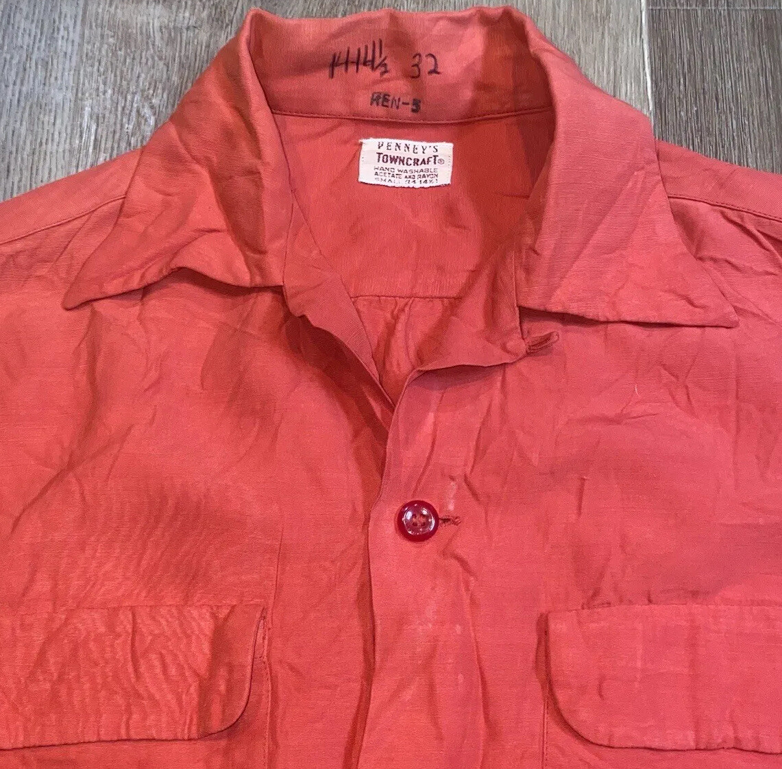Towncraft Shirt Rayon Acetate Loop Collar Penneys Red Vintage 40s