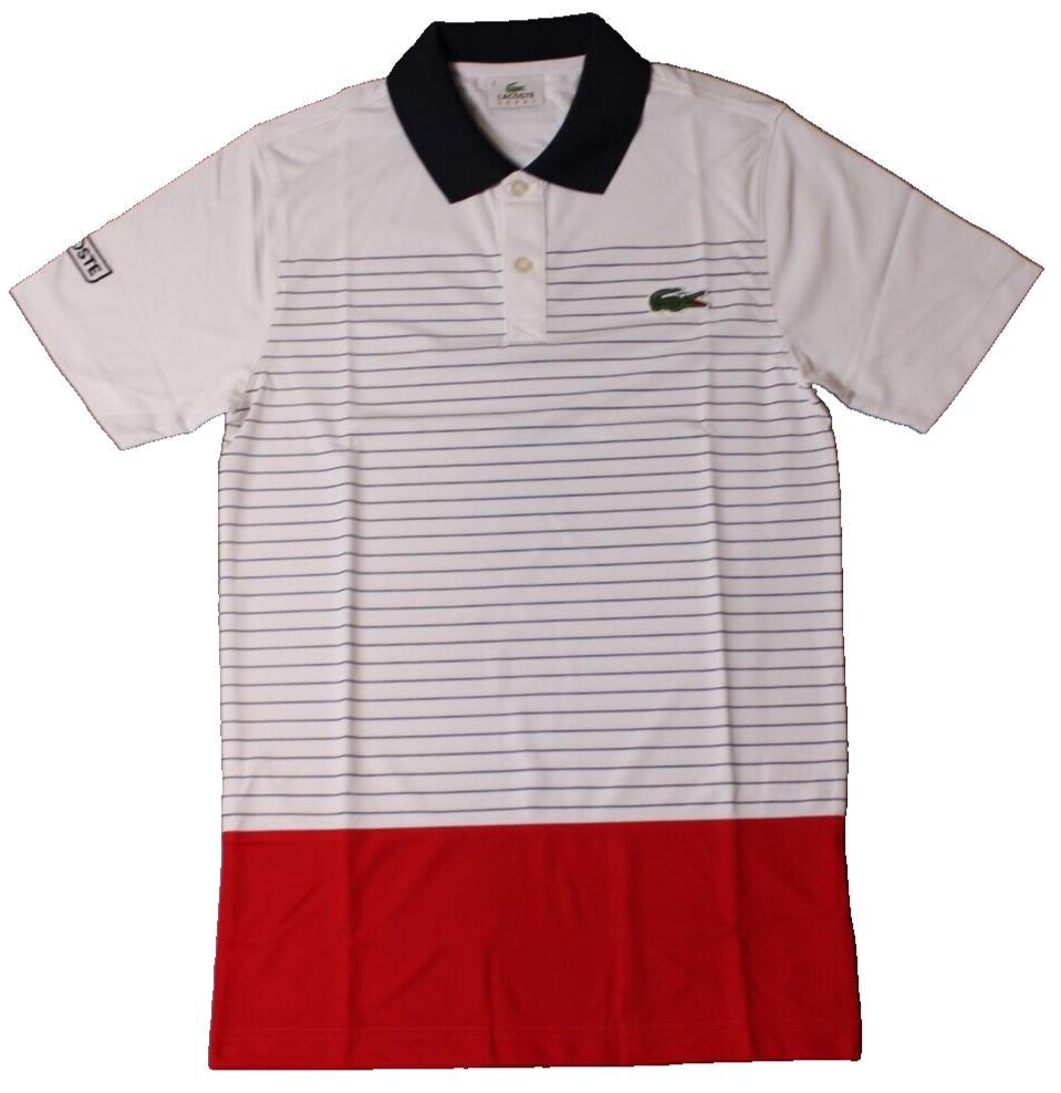 Lacoste Sport Polo Shirt Mens Size 2/XS White/Red/Black Short