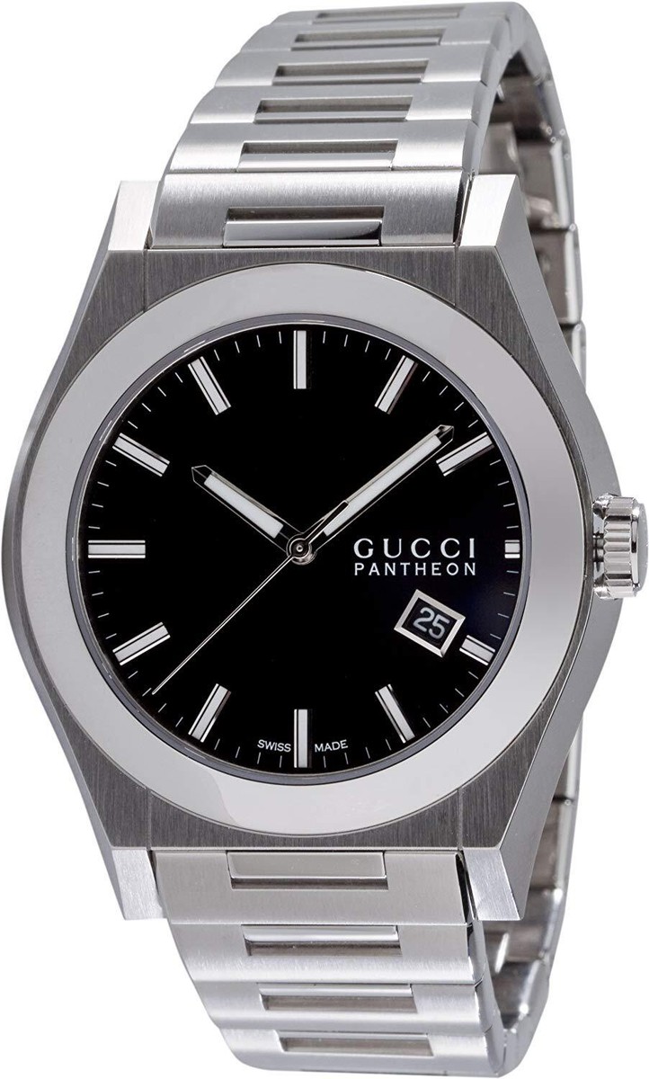Gucci Pantheon Swiss Sapphire 44mm Black Dial Silver Men's Watch