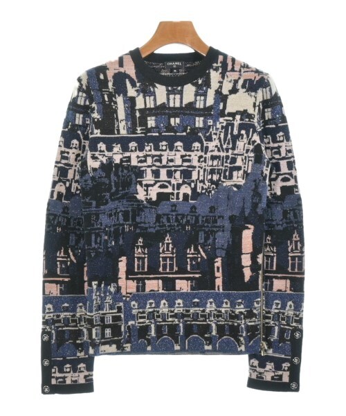 CHANEL Sweaters NavyxIvoryxPink(Glitter) 36(Approx. XS