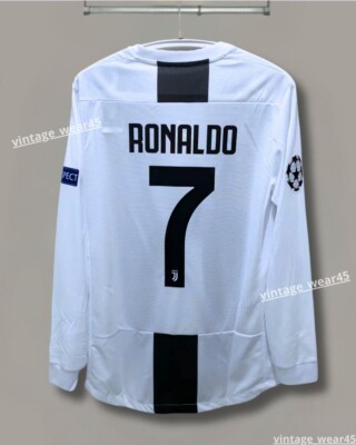 Ronaldo #7 Juventus Jersey 2018-2019 Home Retro Long Sleeve Size