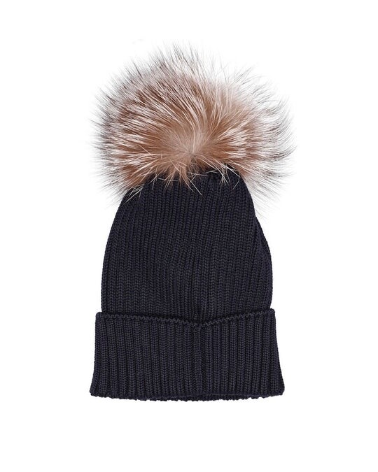 Moncler Kids BNWT black hat/beanie with pom pom made from fox fur