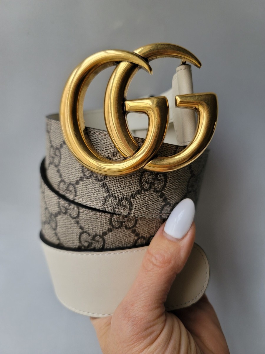 Gucci GG Marmont G Print WIDE Belt 85 34 Off White Leather