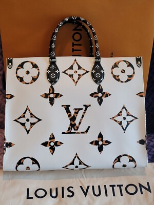 LOUIS VUITTON ONTHEGO GM GIANT JUNGLE MONOGRAM IVORY CARAMEL BAG