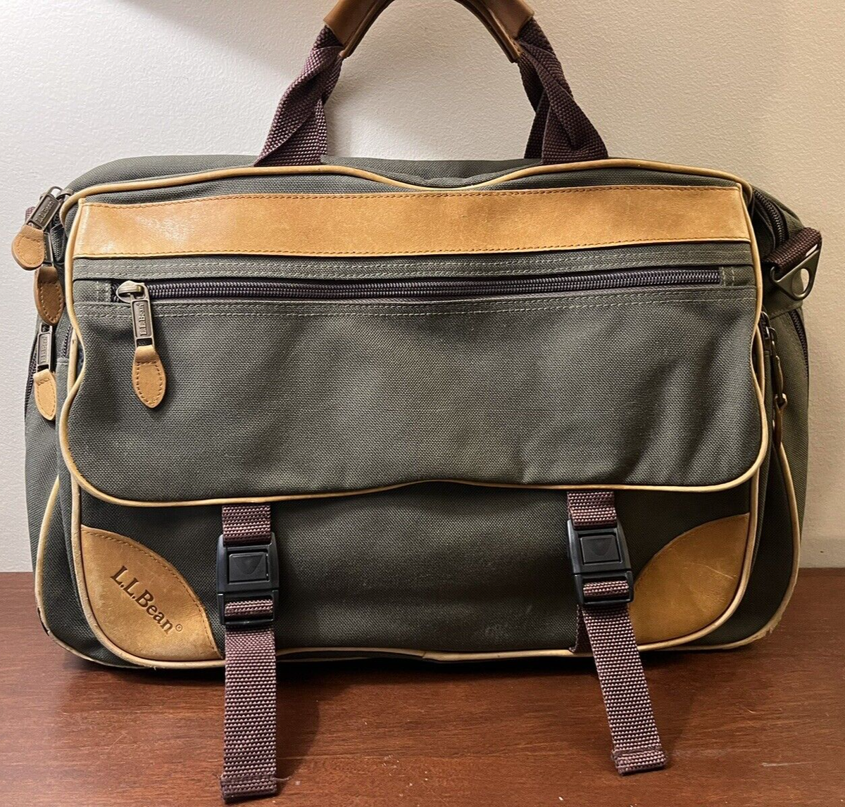 Vintage LL BEAN Messenger Lap Top Bag Shoulder Leather and Canvas