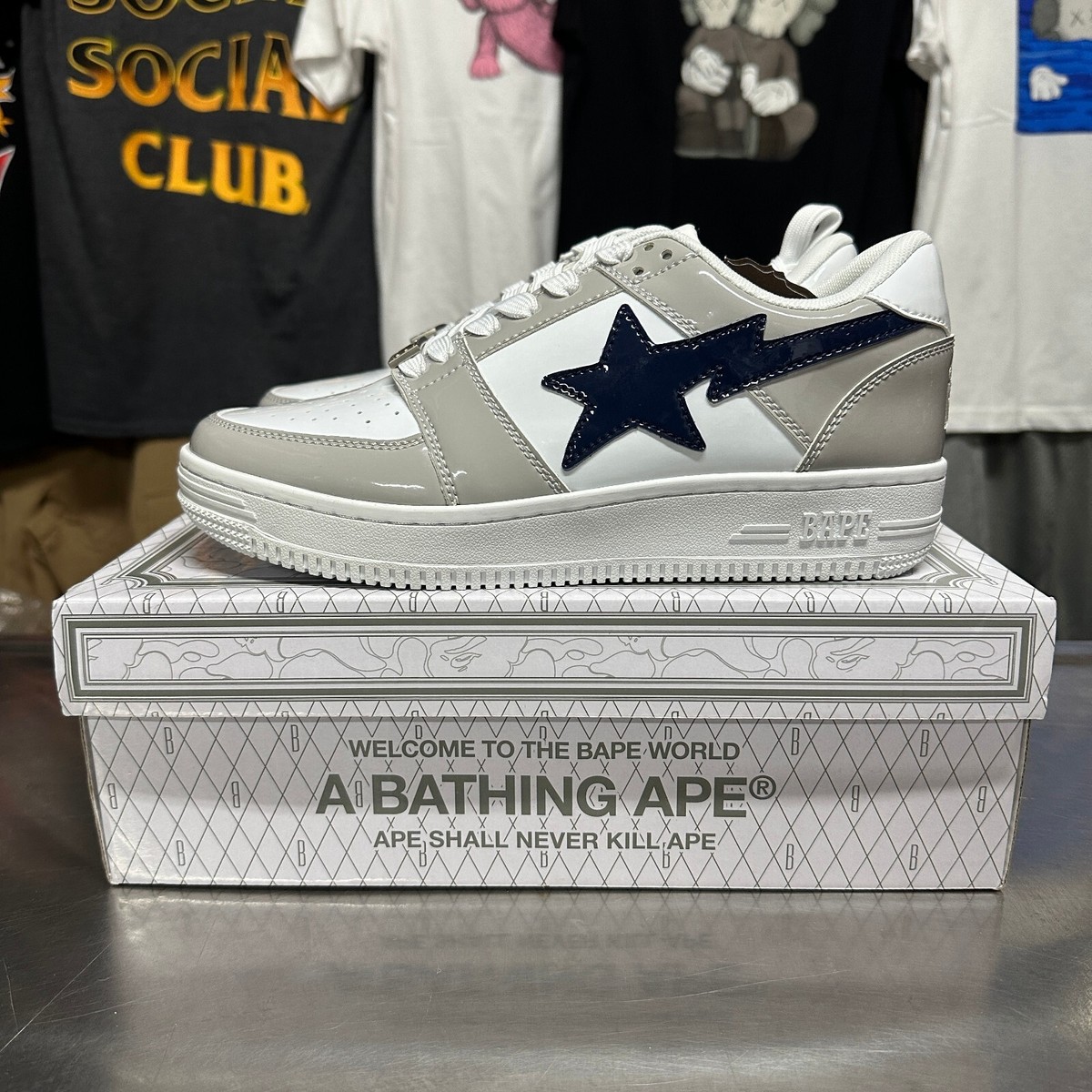 Bape Bapesta Low White/Grey Size 8 8.5 | eBay