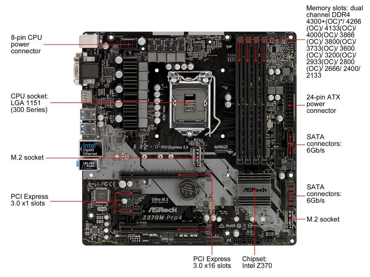 ASRock Z370M Pro4 Motherboard LGA1151 Z370 Micro ATX Intel