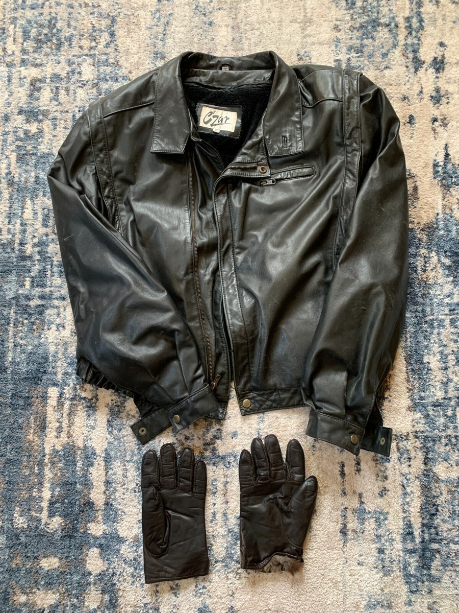 Authentic Vintage 1989 Czar Leather Jacket (XL) + Gloves (lined w