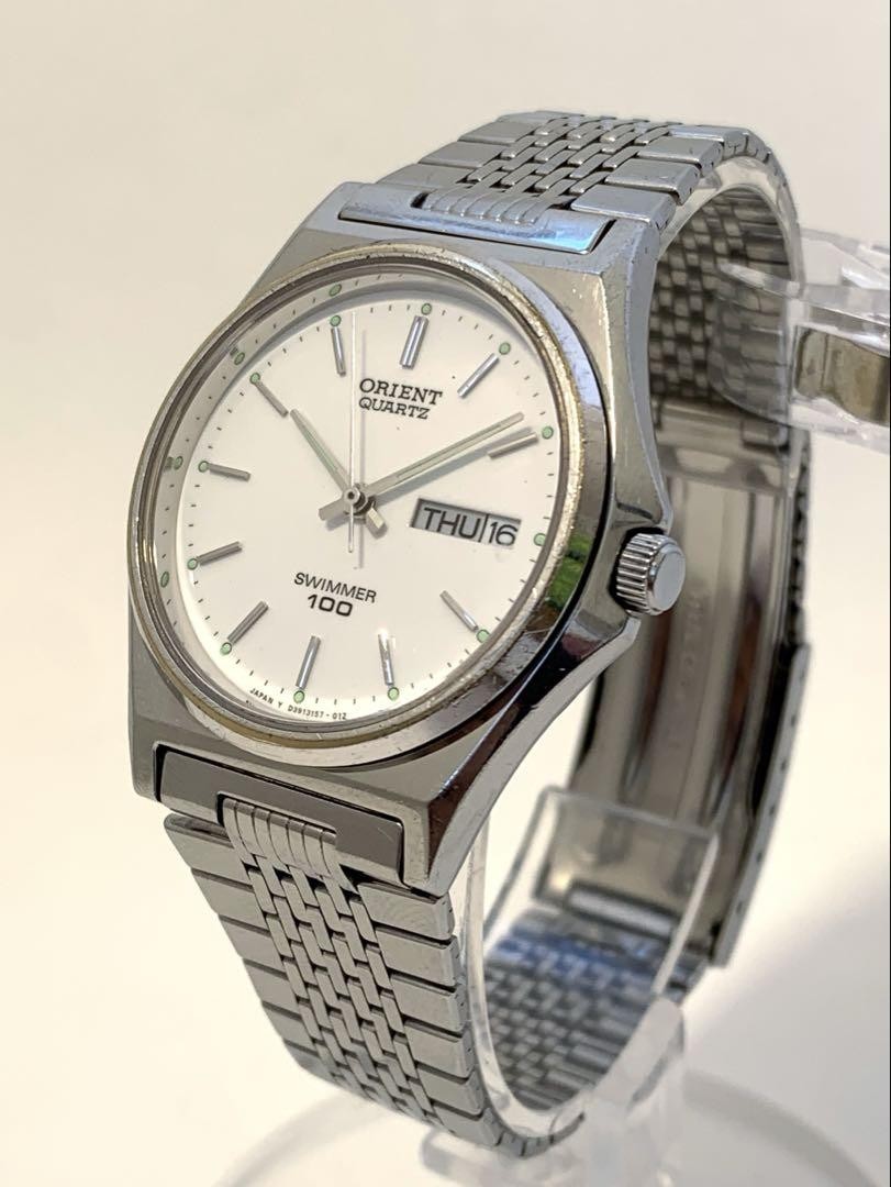 Orient Swimmer 100M Quartz Watch Silver Day-Date Men's Stylish | eBay