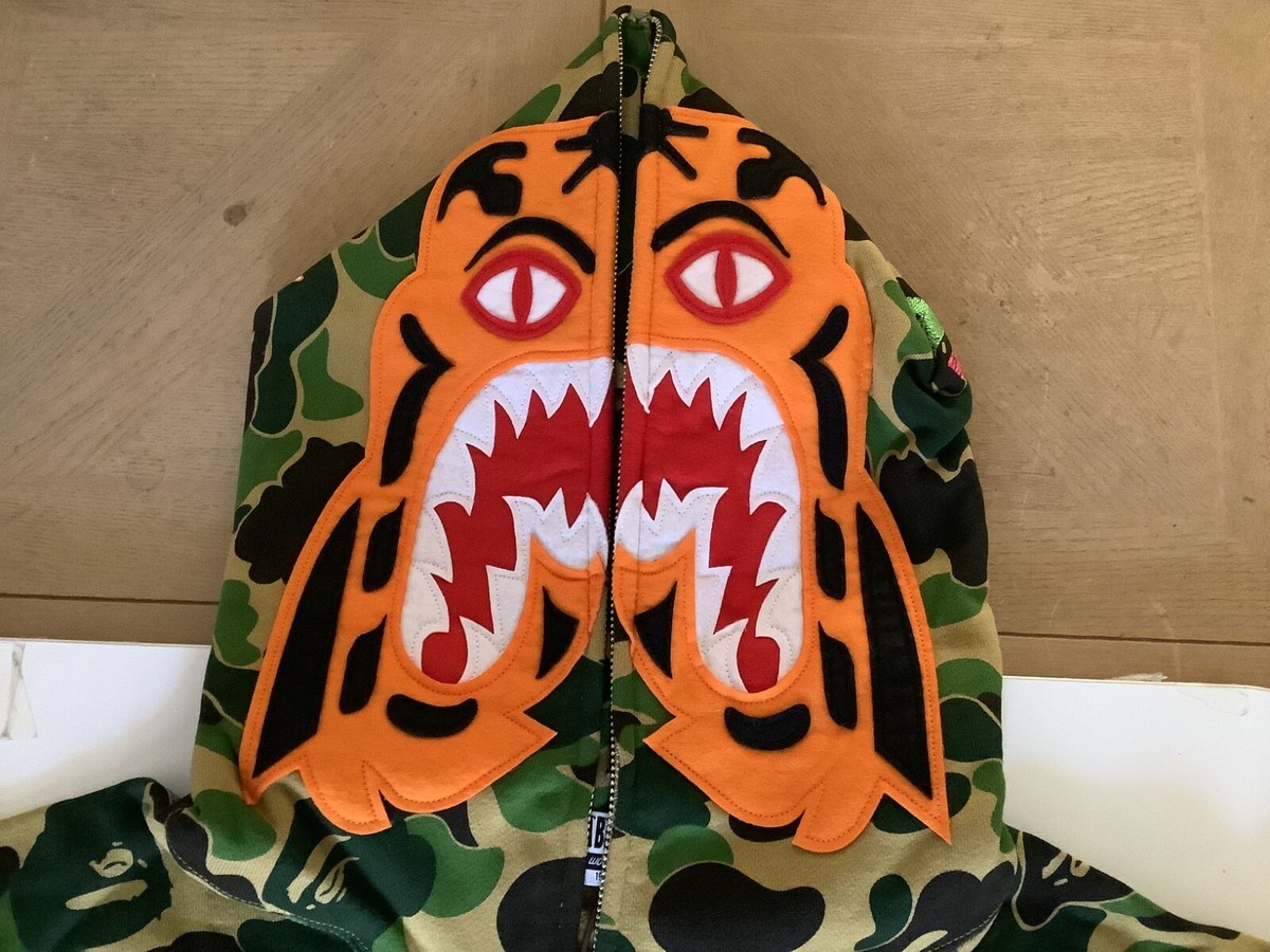 Authentic a bathing ape bape abc camo tiger full zip hoodie green