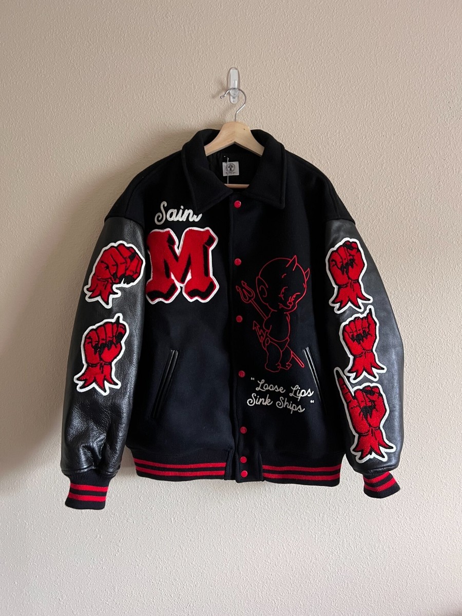 Saint Michael Devil Varsity Jacket - Size XL - Black Red - Wool