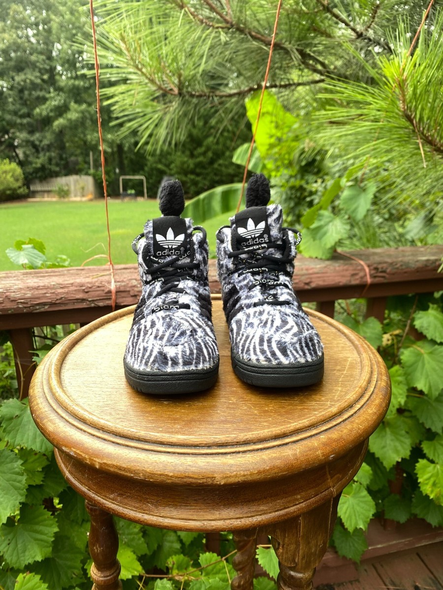 BABY SIZE 9K Adidas Jeremy Scott ZEBRA Black White Fur Tails