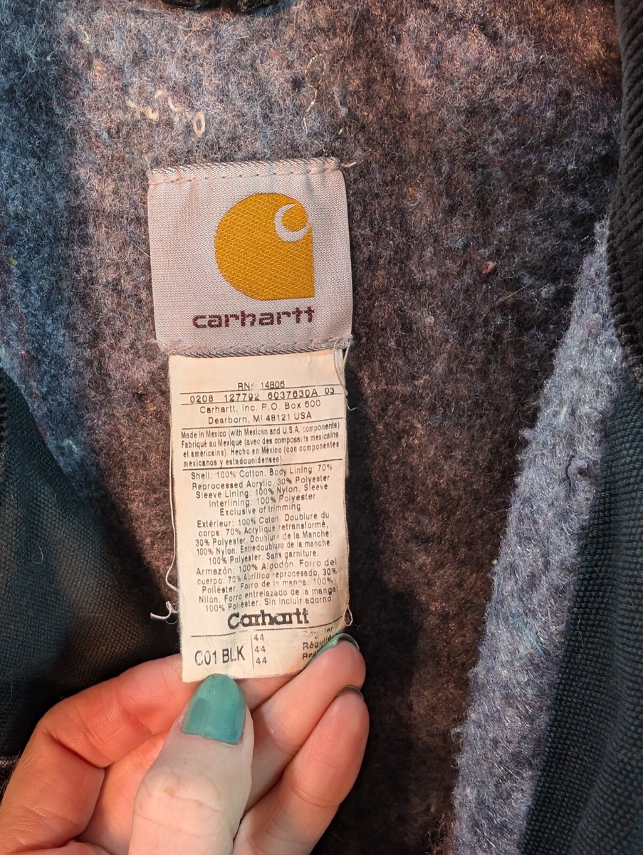 Vtg Carhartt C01 Blanket Lined Coat Jacket Mens 44 Black Union USA