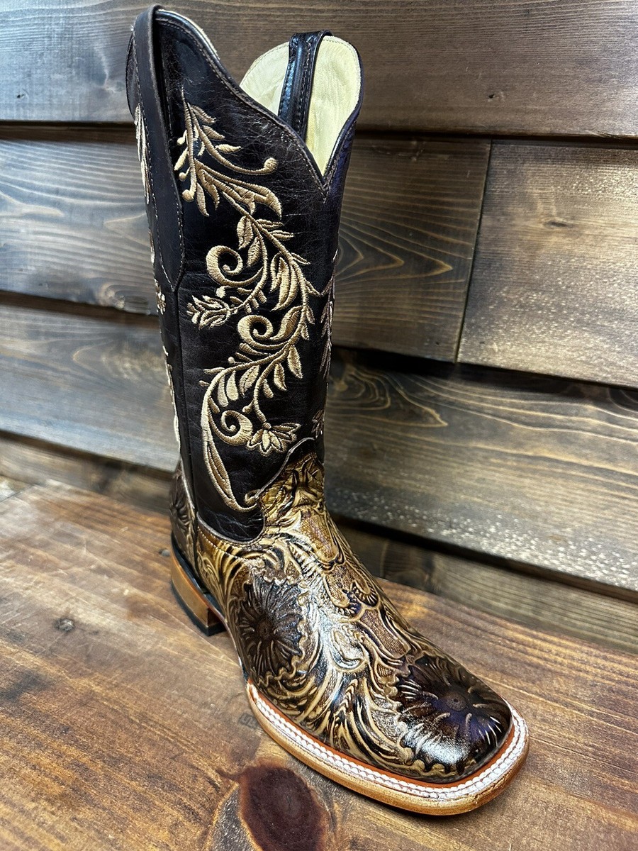 Women's Genuine Leather Full Tooled Square Toe Brown Western